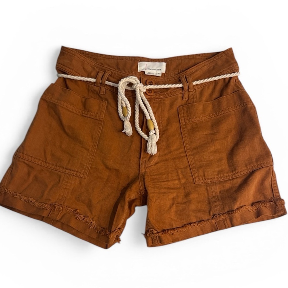 Anthropologie Rust Linen Blend Shorts | Rope Belt | Size 27 | Boho Summer - Picture 1 of 5